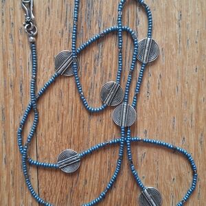 Necklace with Blue Seed Beads and Sterling Silver Accents